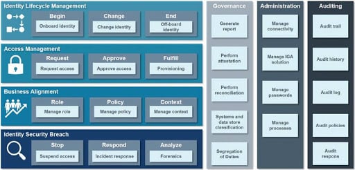 Identity Governance and Administration domains within the IdentityPROCESS+ framework.