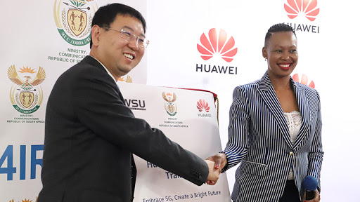 Huawei SA CEO Spawn Fan and communications minister Stella Ndabeni-Abrahams.